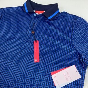 REDVANLY Mens M Marine Blue Norvins Polo NWT Geometric Short‎ Sleeve Golf Shirt